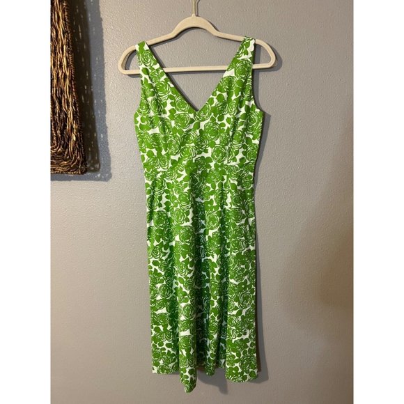 Boden Dress 8R US 4 Green Ivory Cotton Washable A Line Side Zipper - Picture 10 of 10